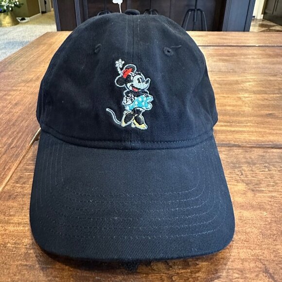 Disney | Minnie Mouse Black Adjustable Ball Hat Cap 1940's Version VTG Embroider - Picture 1 of 11